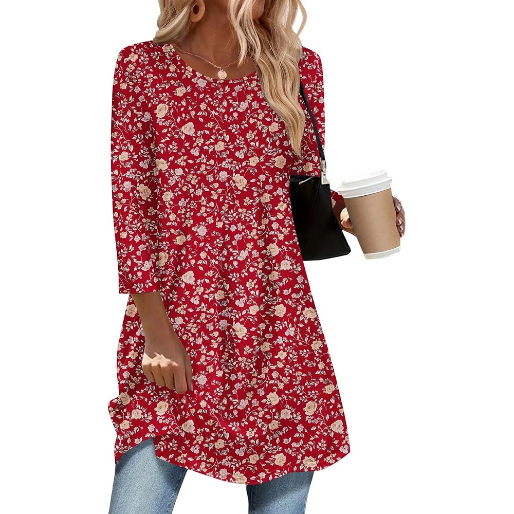 image:imageZeagoo Women Tops 34 Sleeve Dressy Casual Plus Size Tunics Loose BlousesRed Flowersxh546