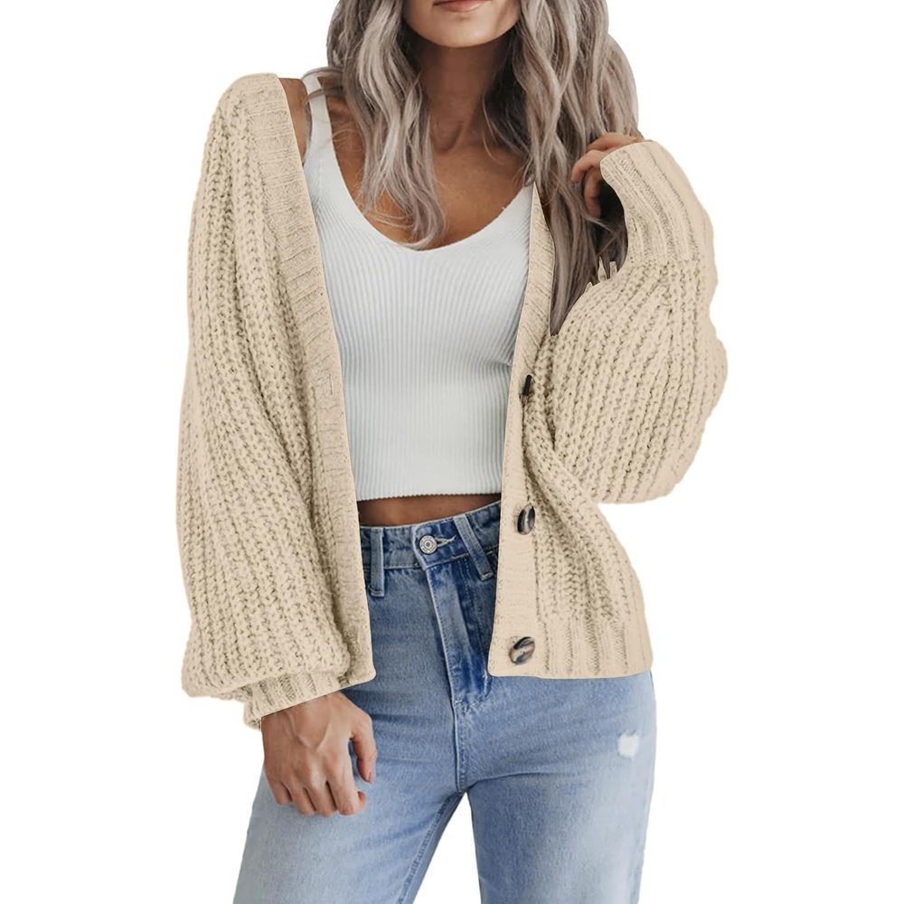 image:imageZeagoo Womens 2026 Fall Chunky Knit Cardigans Long Sleeve SweatersApricot
