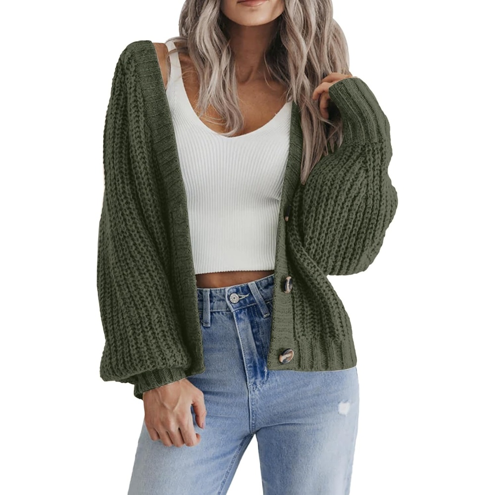 image:imageZeagoo Womens 2026 Fall Chunky Knit Cardigans Long Sleeve SweatersArmy Green