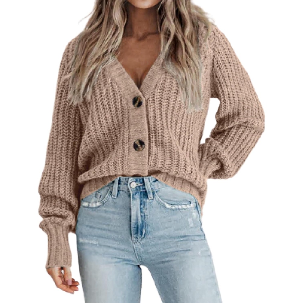 image:imageZeagoo Womens 2026 Fall Chunky Knit Cardigans Long Sleeve SweatersBkhaki