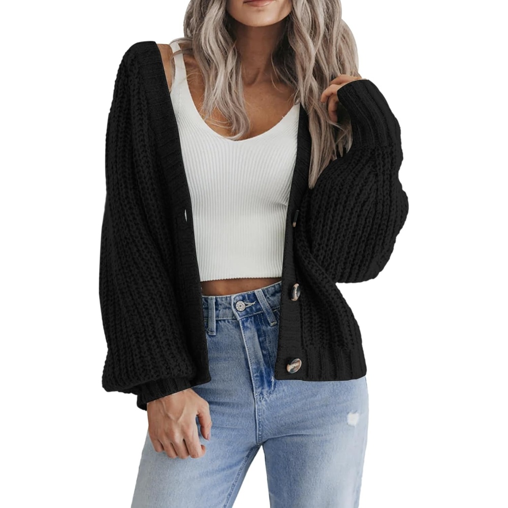 image:imageZeagoo Womens 2026 Fall Chunky Knit Cardigans Long Sleeve SweatersBlack