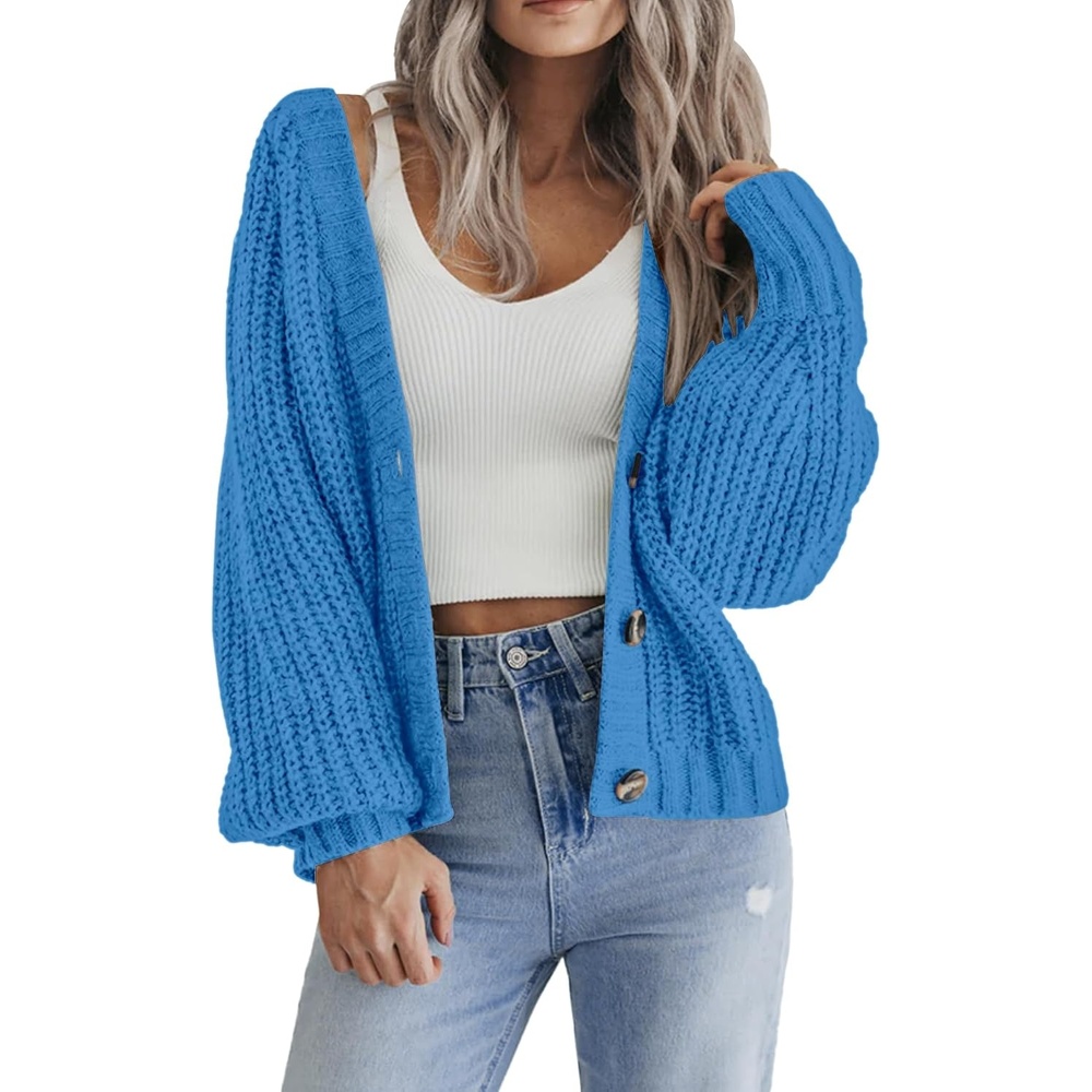 image:imageZeagoo Womens 2026 Fall Chunky Knit Cardigans Long Sleeve SweatersBright Blue