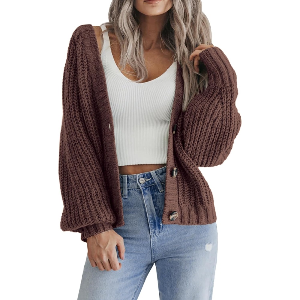 image:imageZeagoo Womens 2026 Fall Chunky Knit Cardigans Long Sleeve SweatersBrown