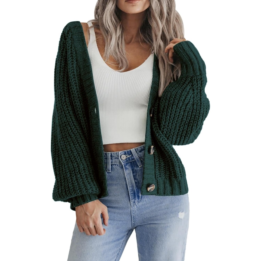 image:imageZeagoo Womens 2026 Fall Chunky Knit Cardigans Long Sleeve SweatersDark Green1
