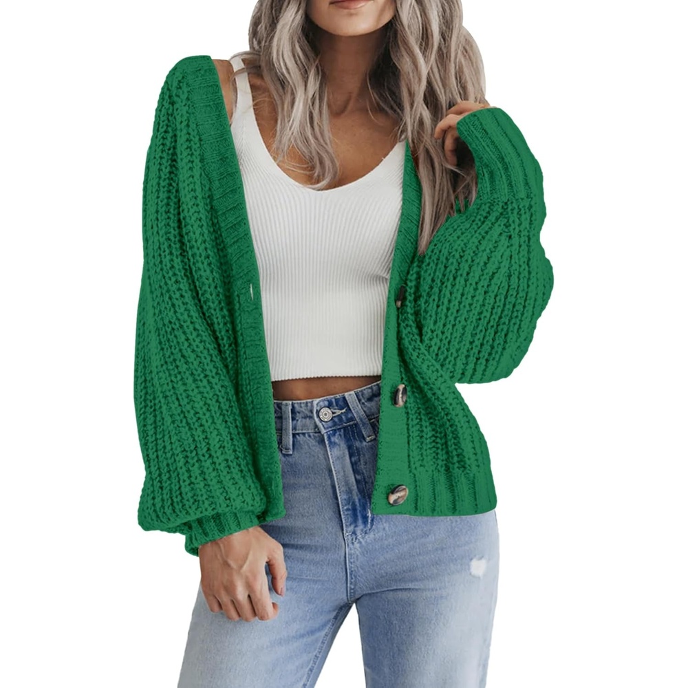image:imageZeagoo Womens 2026 Fall Chunky Knit Cardigans Long Sleeve SweatersGreen