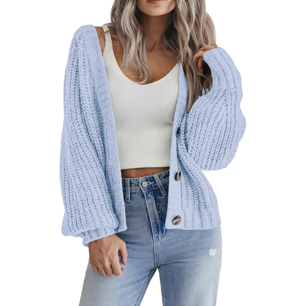 image:imageZeagoo Womens 2026 Fall Chunky Knit Cardigans Long Sleeve SweatersLight Blue