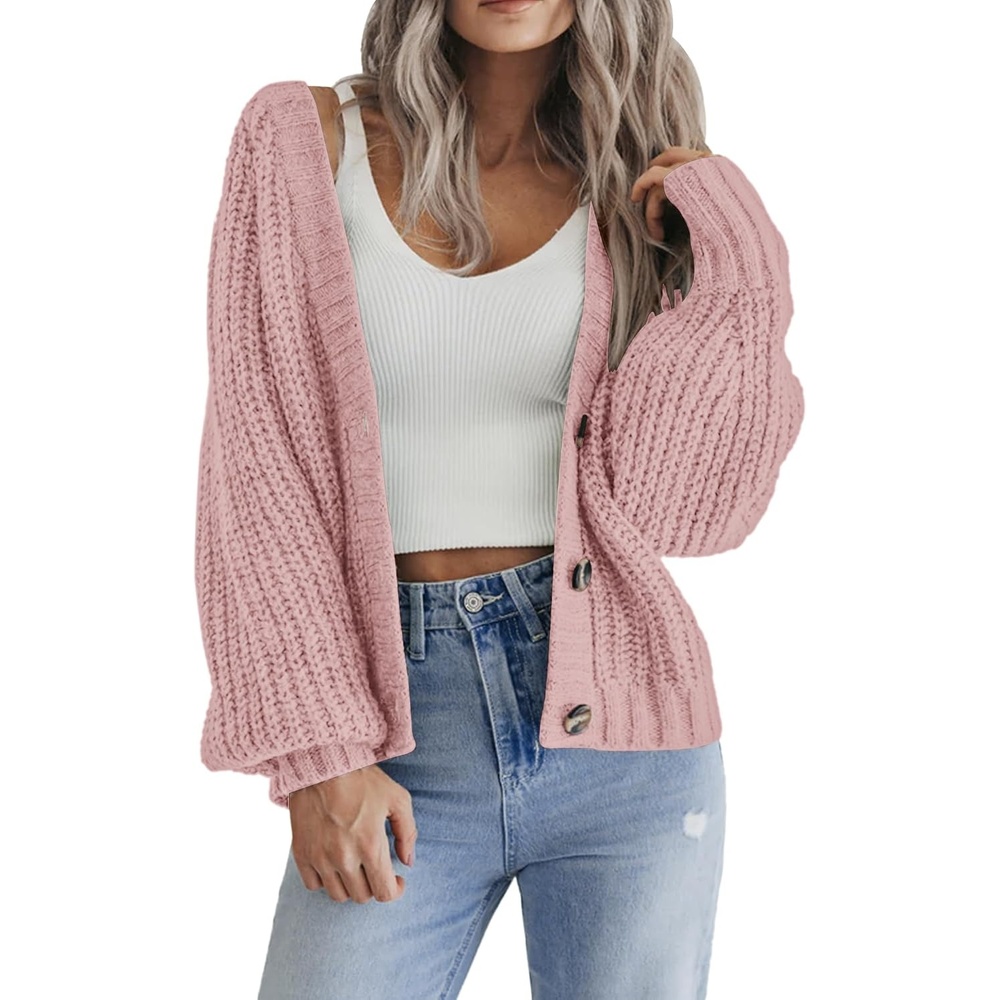 image:imageZeagoo Womens 2026 Fall Chunky Knit Cardigans Long Sleeve SweatersMauve Pink