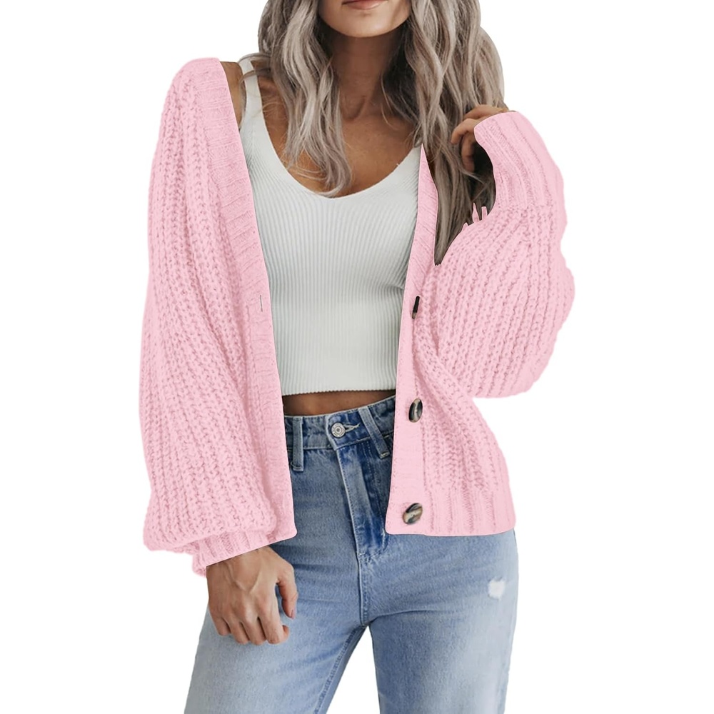image:imageZeagoo Womens 2026 Fall Chunky Knit Cardigans Long Sleeve SweatersPink