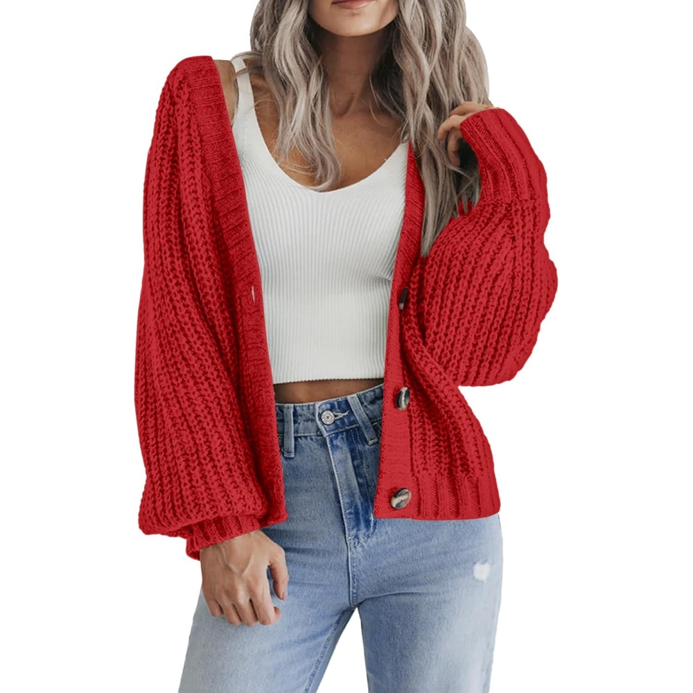 image:imageZeagoo Womens 2026 Fall Chunky Knit Cardigans Long Sleeve SweatersRed