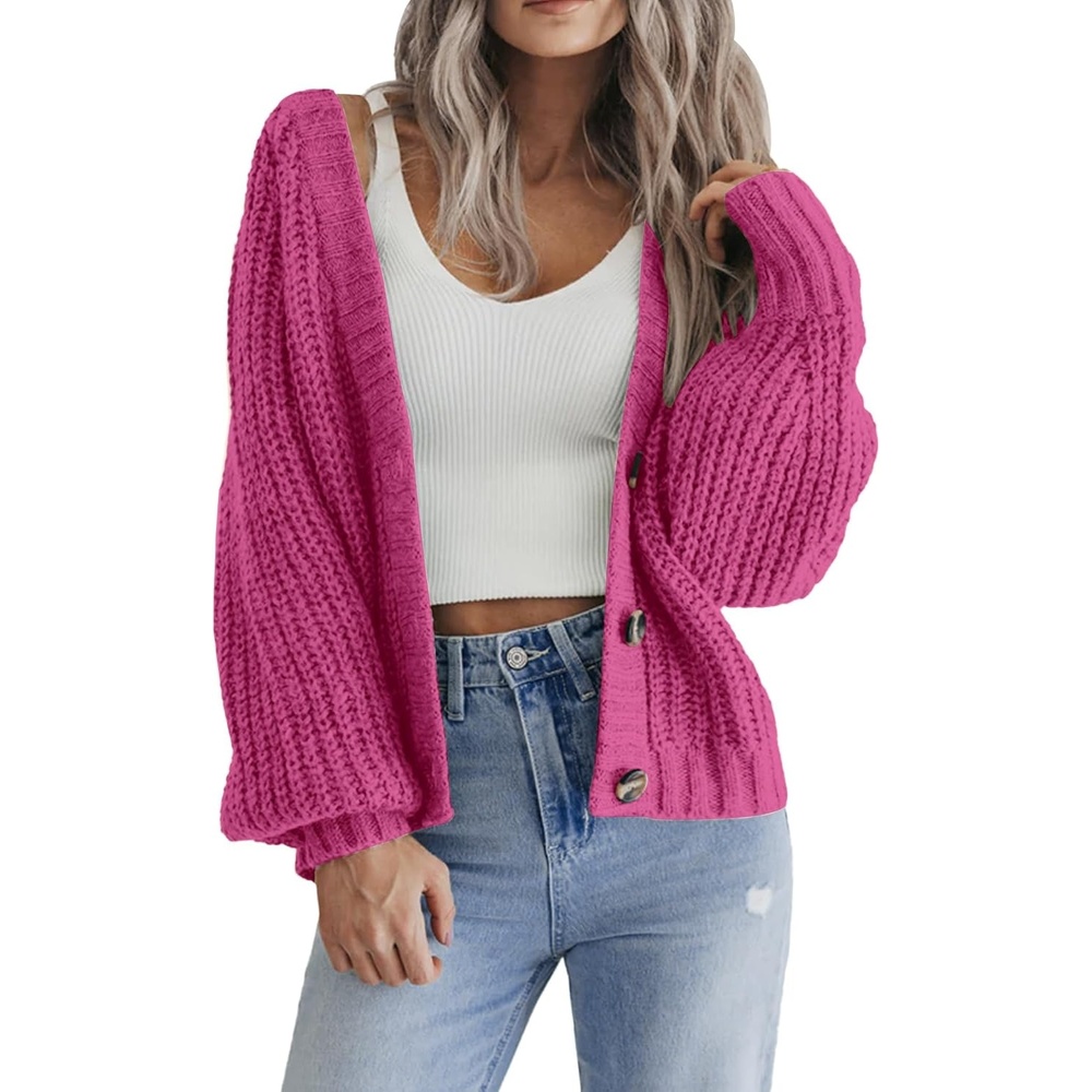image:imageZeagoo Womens 2026 Fall Chunky Knit Cardigans Long Sleeve SweatersRose1