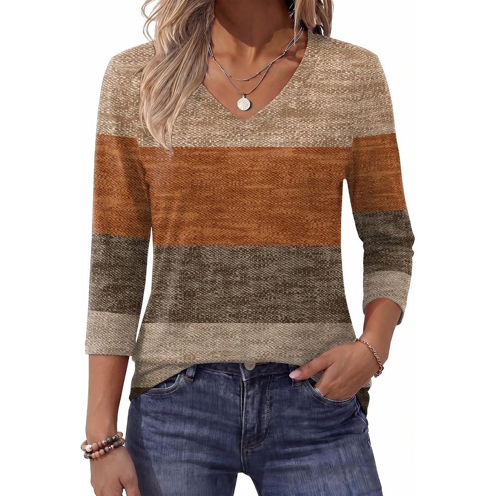 image:imageZeagoo Womens Blouse Casual 34 Length Sleeve V Neck Basic TShirtsJh398