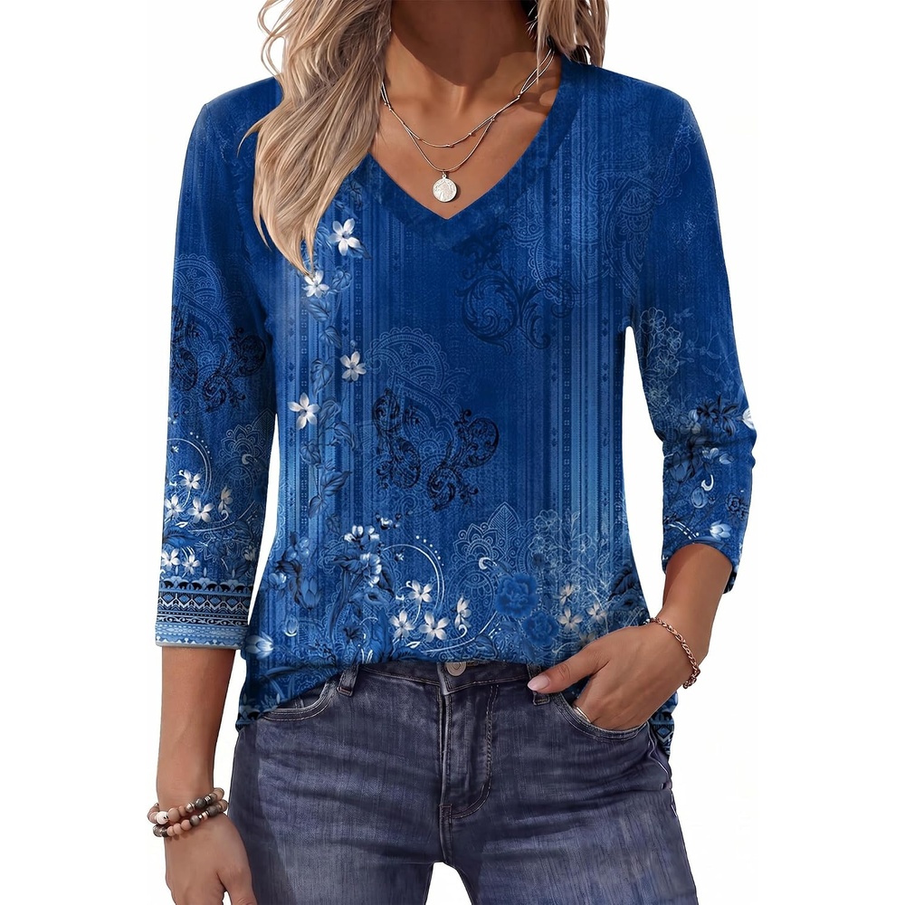 image:imageZeagoo Womens Blouse Casual 34 Length Sleeve V Neck Basic TShirtsMz712