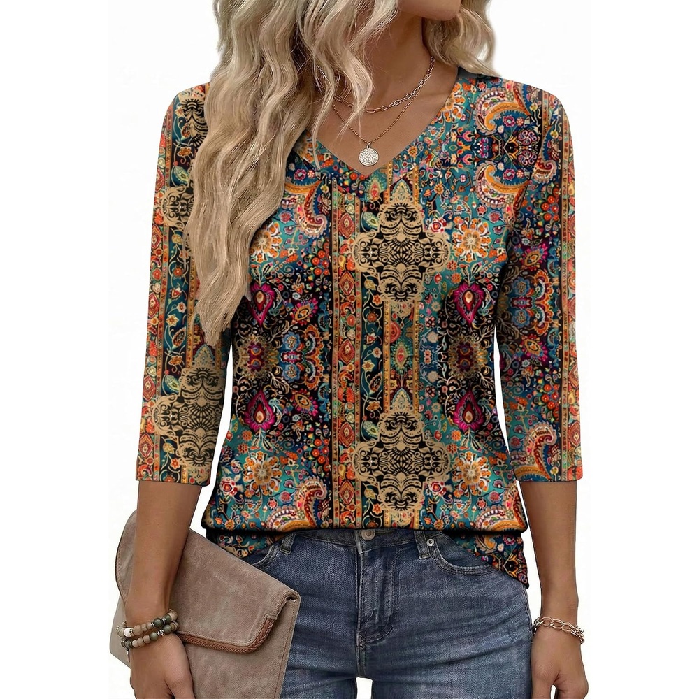 image:imageZeagoo Womens Blouse Casual 34 Length Sleeve V Neck Basic TShirtsMz721