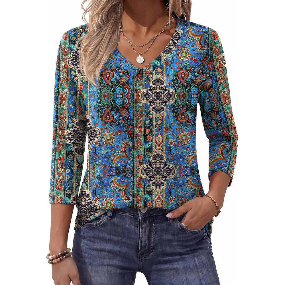 image:imageZeagoo Womens Blouse Casual 34 Length Sleeve V Neck Basic TShirtsMz779