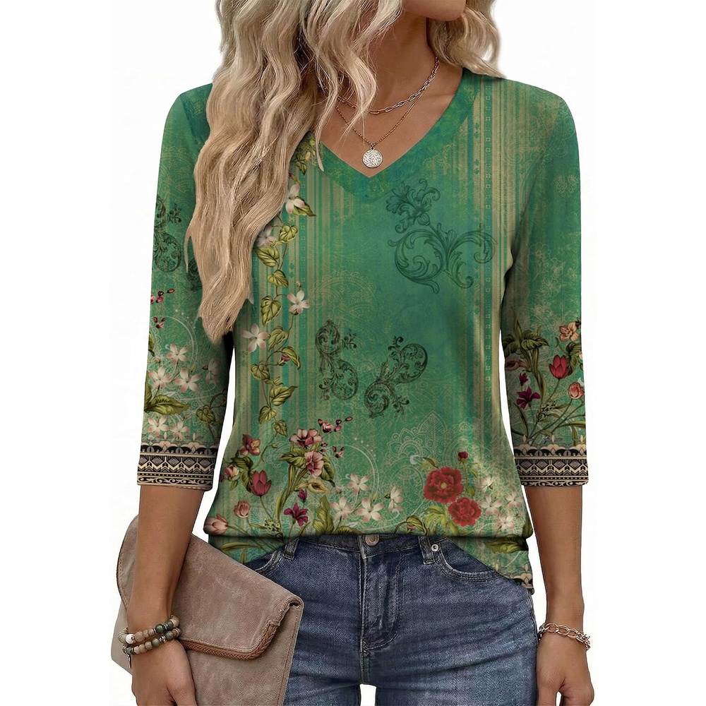 image:imageZeagoo Womens Blouse Casual 34 Length Sleeve V Neck Basic TShirtsMz808