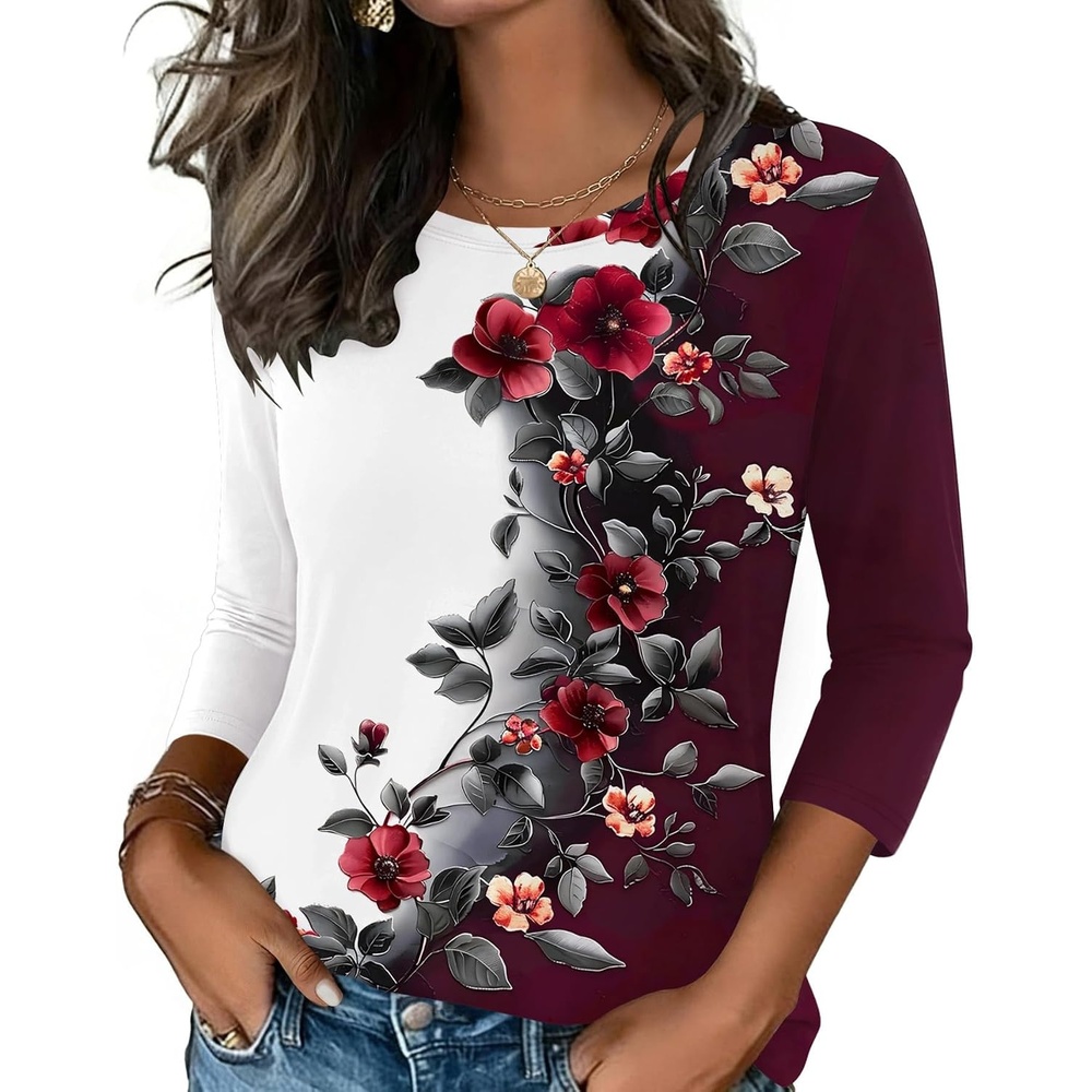 image:imageZeagoo Womens Casual 34 Sleeve TShirts Round Neck Tunic Tops Work BlouseBf183