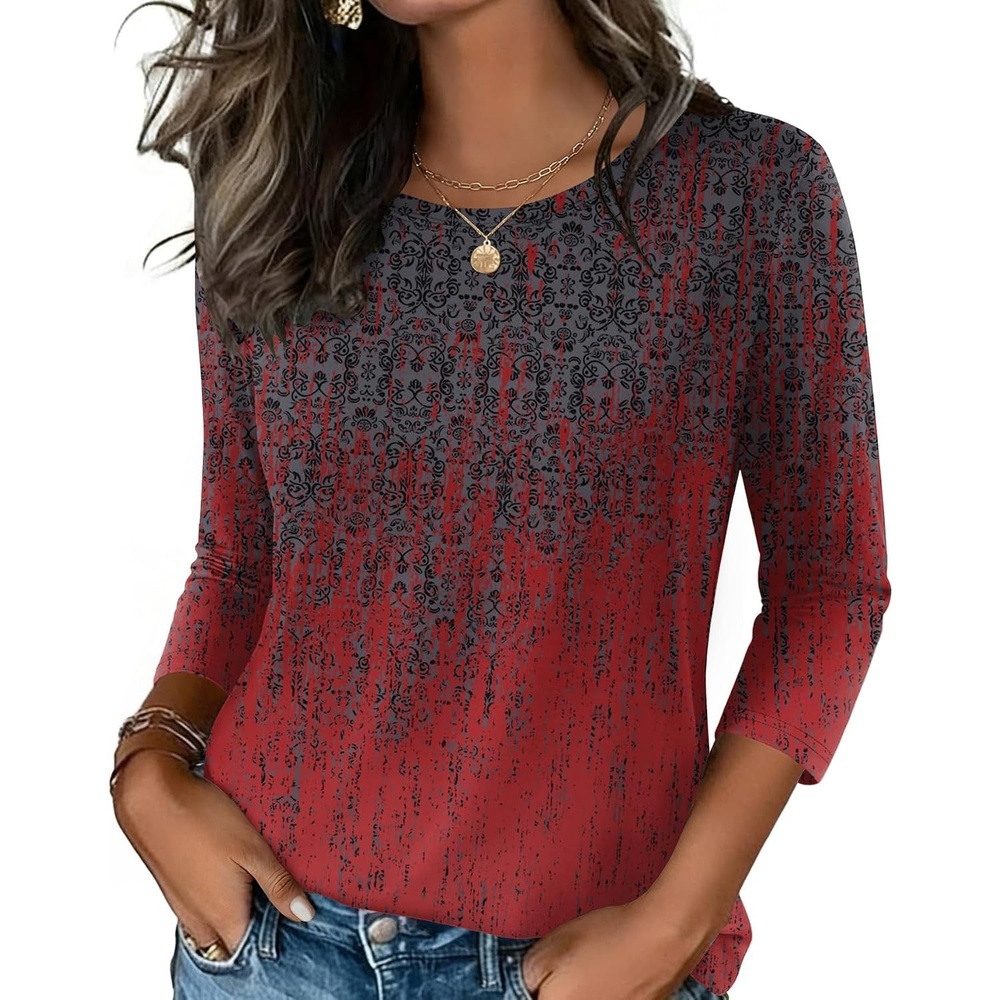 image:imageZeagoo Womens Casual 34 Sleeve TShirts Round Neck Tunic Tops Work BlouseBlack Redmz838