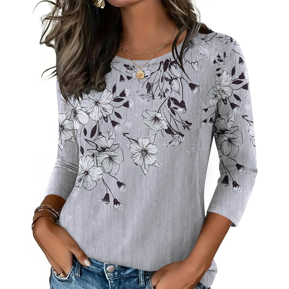image:imageZeagoo Womens Casual 34 Sleeve TShirts Round Neck Tunic Tops Work BlouseDh62