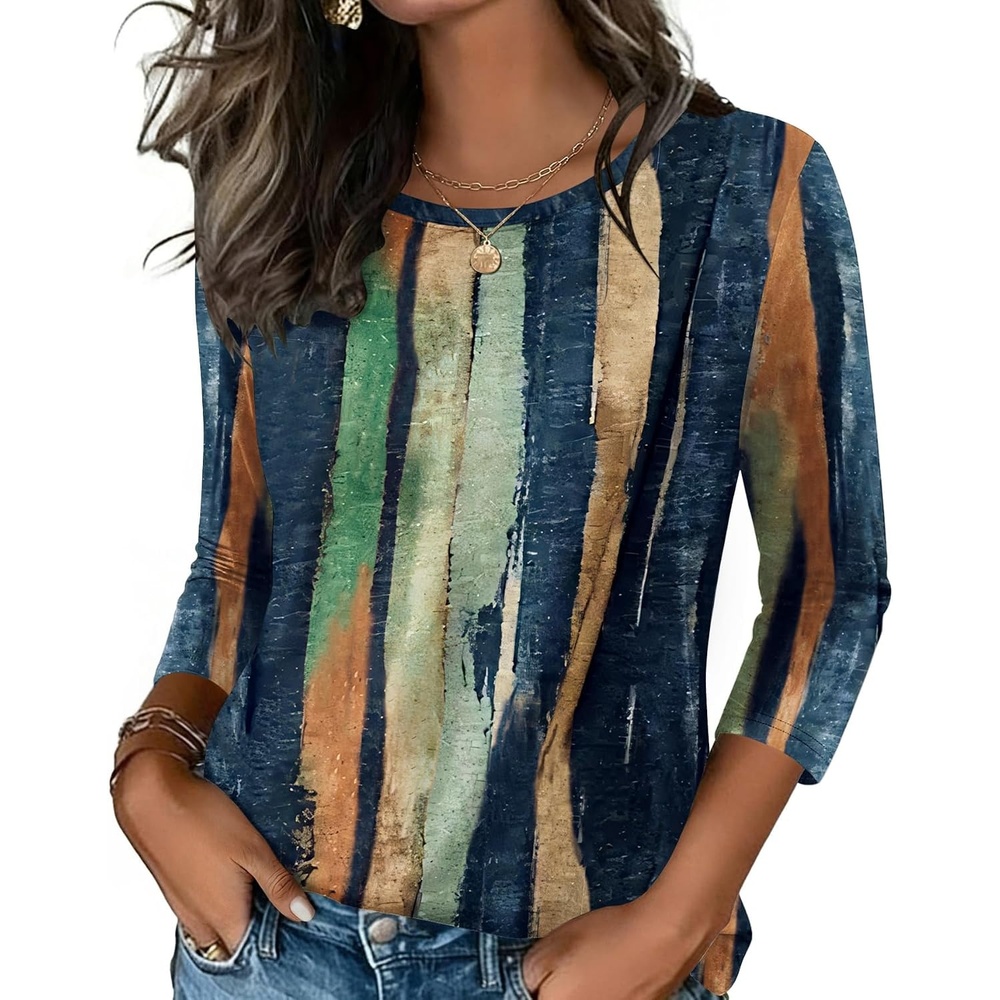image:imageZeagoo Womens Casual 34 Sleeve TShirts Round Neck Tunic Tops Work BlouseMulticolorcx289