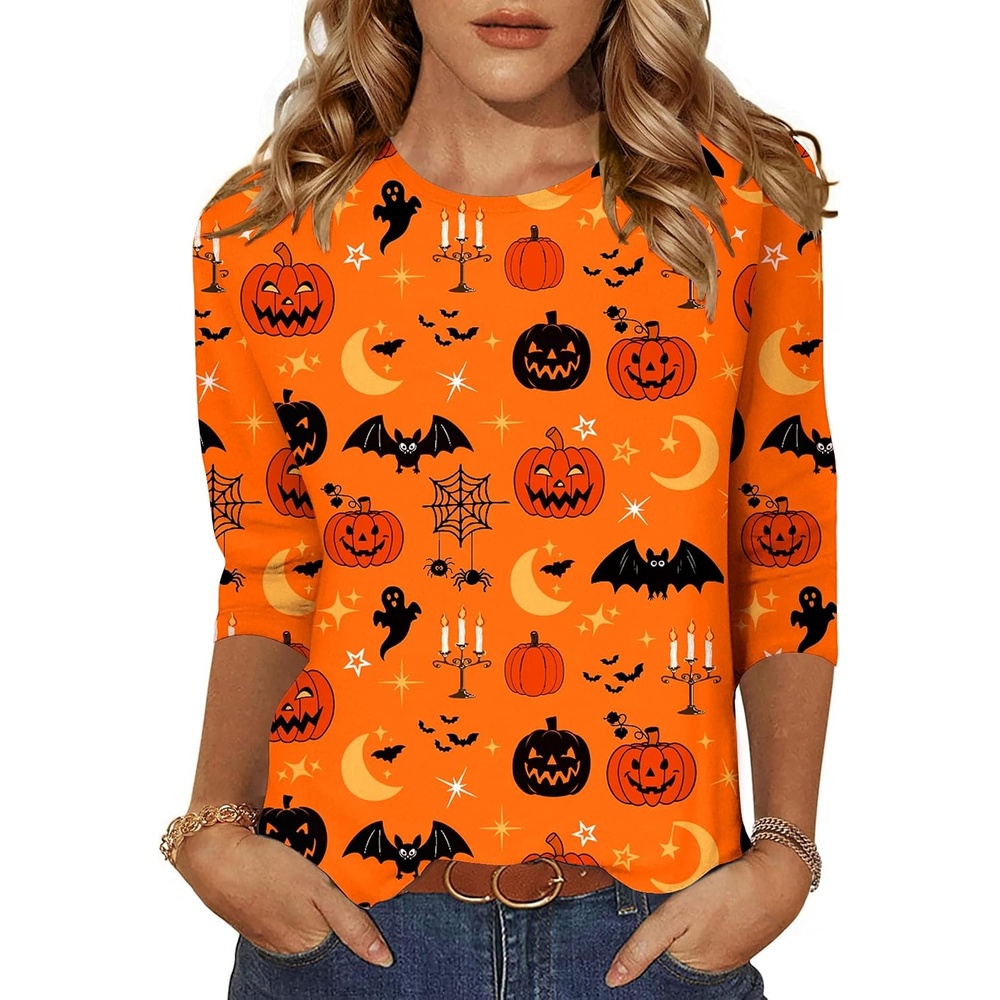 image:imageZeagoo Womens Casual 34 Sleeve TShirts Round Neck Tunic Tops Work BlouseOrange Cucurbitws85