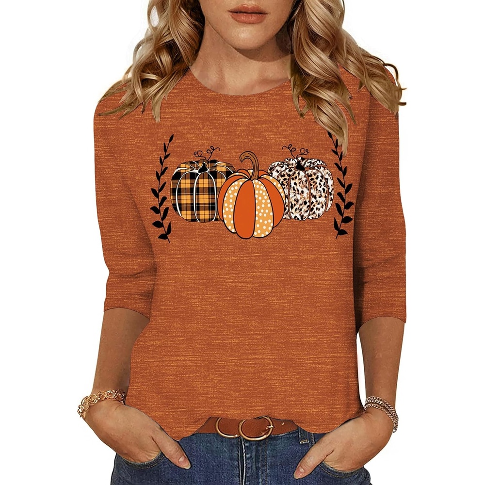 image:imageZeagoo Womens Casual 34 Sleeve TShirts Round Neck Tunic Tops Work BlousePumpkinws86