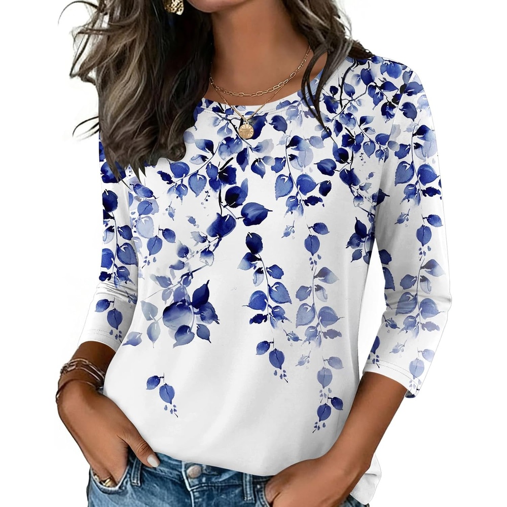 image:imageZeagoo Womens Casual 34 Sleeve TShirts Round Neck Tunic Tops Work BlouseWf41
