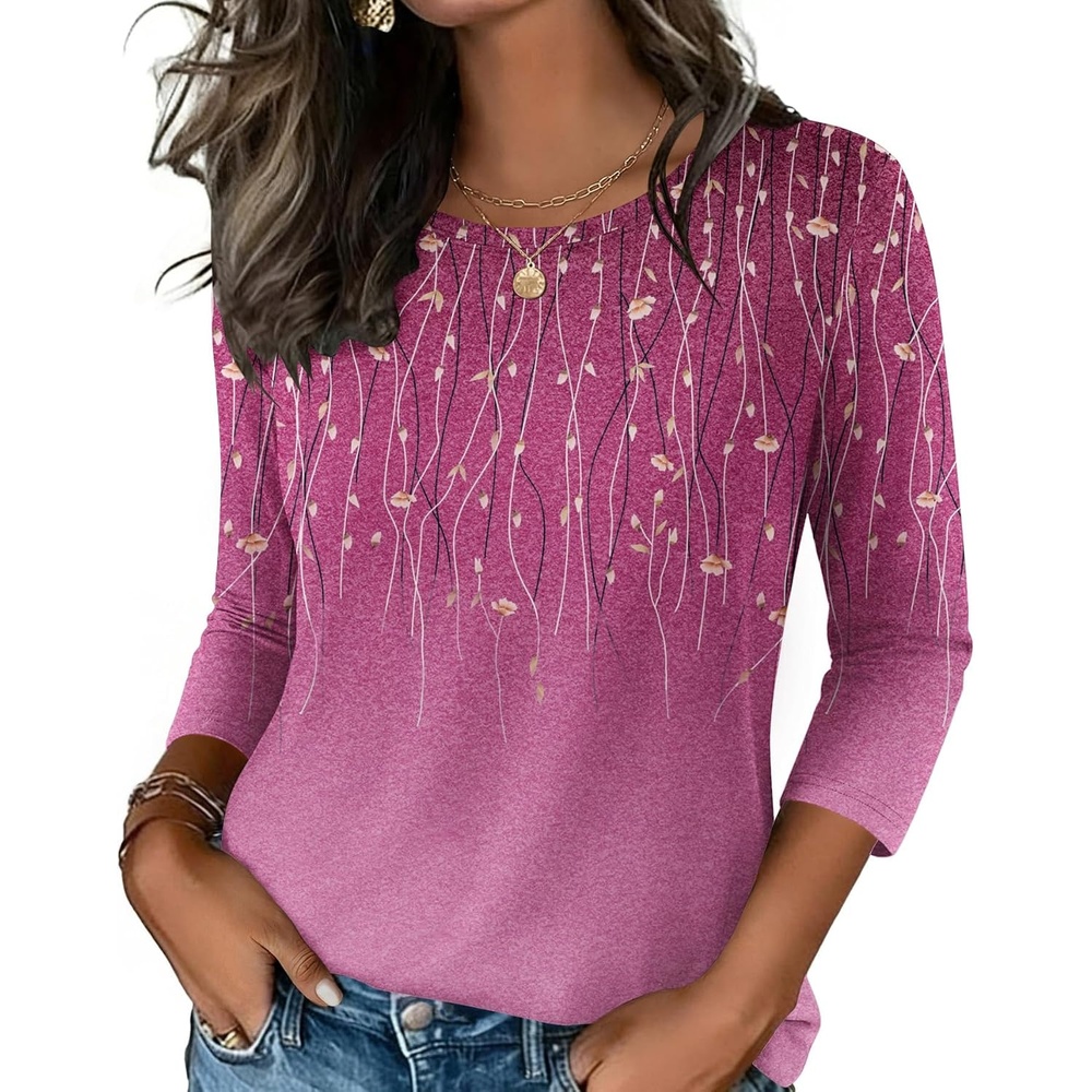 image:imageZeagoo Womens Casual 34 Sleeve TShirts Round Neck Tunic Tops Work BlouseXh370