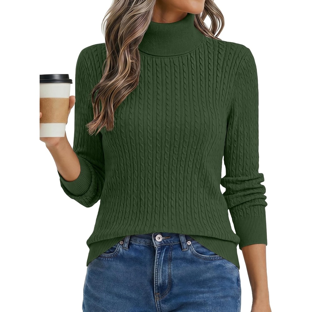 image:imageZeagoo Womens Sweaters Turtleneck Cable Knit Long Sleeve Pullover Fall TopsArmy Green