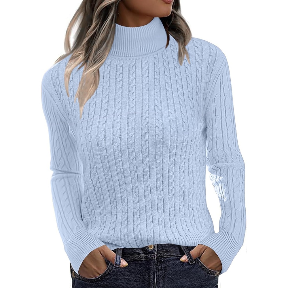 image:imageZeagoo Womens Sweaters Turtleneck Cable Knit Long Sleeve Pullover Fall TopsBlue