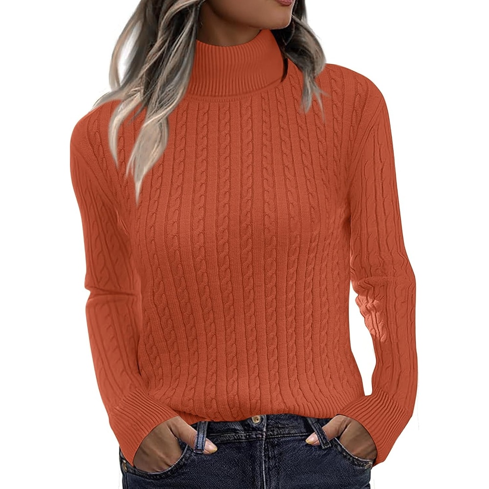 image:imageZeagoo Womens Sweaters Turtleneck Cable Knit Long Sleeve Pullover Fall TopsCaramel