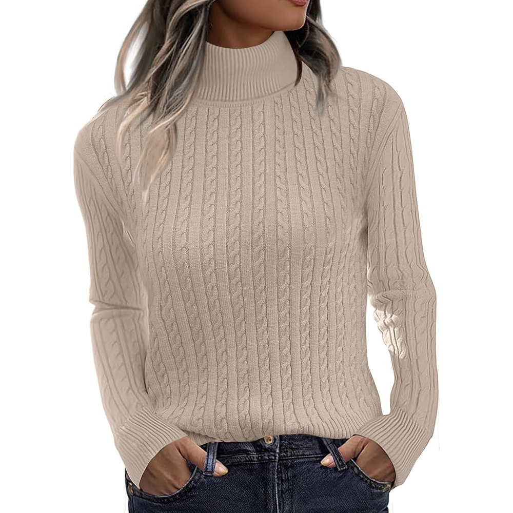 image:imageZeagoo Womens Sweaters Turtleneck Cable Knit Long Sleeve Pullover Fall TopsDark Apricot