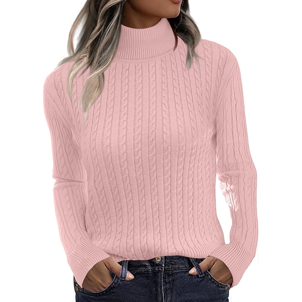 image:imageZeagoo Womens Sweaters Turtleneck Cable Knit Long Sleeve Pullover Fall TopsPink