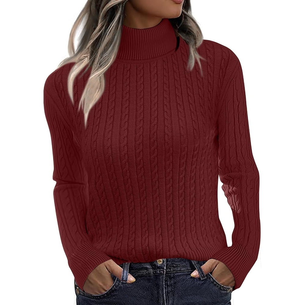image:imageZeagoo Womens Sweaters Turtleneck Cable Knit Long Sleeve Pullover Fall TopsRed