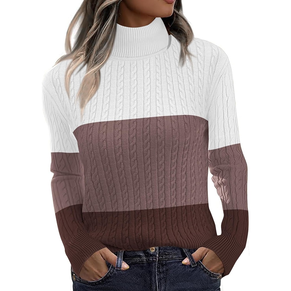 image:imageZeagoo Womens Sweaters Turtleneck Cable Knit Long Sleeve Pullover Fall TopsZ Brown