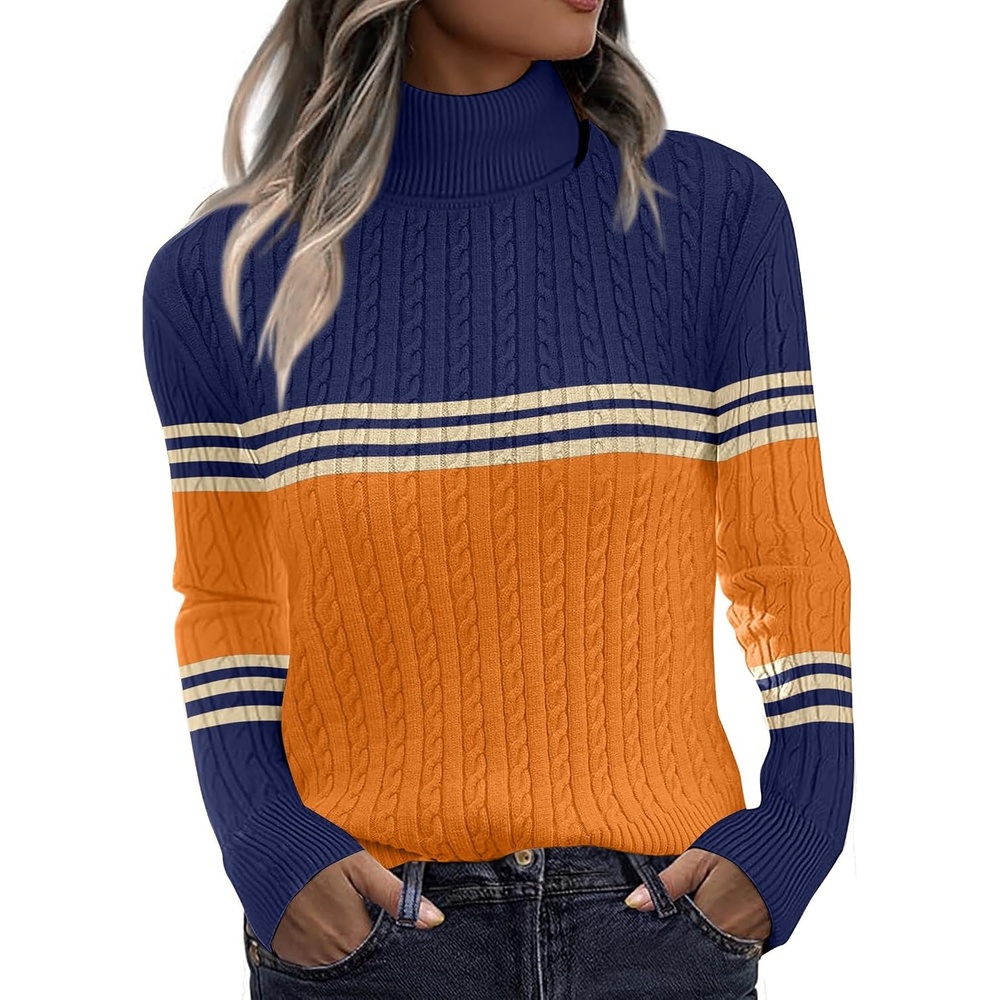 image:imageZeagoo Womens Sweaters Turtleneck Cable Knit Long Sleeve Pullover Fall TopsZ Orange
