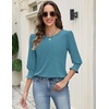 Zeagoo 3/4 Length Sleeve Blouse Pleated Tops Tunics for Women Dressy Shirt Business Casual(Biscay Bay Blue)