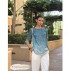 Zeagoo 3/4 Length Sleeve Blouse Pleated Tops Tunics for Women Dressy Shirt Business Casual(Blue Vine)