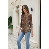 Zeagoo 3/4 Length Sleeve Blouse Pleated Tops Tunics for Women Dressy Shirt Business Casual(Brown Boho B)