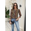 Zeagoo 3/4 Length Sleeve Blouse Pleated Tops Tunics for Women Dressy Shirt Business Casual(Brown Boho B)