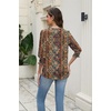 Zeagoo 3/4 Length Sleeve Blouse Pleated Tops Tunics for Women Dressy Shirt Business Casual(Brown Boho B)