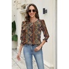 Zeagoo 3/4 Length Sleeve Blouse Pleated Tops Tunics for Women Dressy Shirt Business Casual(Brown Boho B)