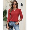 Zeagoo 3/4 Length Sleeve Blouse Pleated Tops Tunics for Women Dressy Shirt Business Casual(Fiery Red)