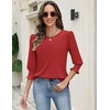 Zeagoo 3/4 Length Sleeve Blouse Pleated Tops Tunics for Women Dressy Shirt Business Casual(Fiery Red)