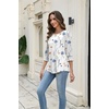 Zeagoo 3/4 Length Sleeve Blouse Pleated Tops Tunics for Women Dressy Shirt Business Casual(Floral White)