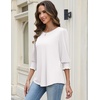 Zeagoo 3/4 Length Sleeve Blouse Pleated Tops Tunics for Women Dressy Shirt Business Casual(White)