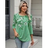 Zeagoo 3/4 Length Sleeve Women Tops Dressy Casual Blouses Work Clothes(Bf180-green Flower)