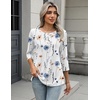 Zeagoo 3/4 Length Sleeve Women Tops Dressy Casual Blouses Work Clothes(Bf290-white Flower)