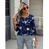 Zeagoo 3/4 Length Sleeve Women Tops Dressy Casual Blouses Work Clothes(Bf318-navy Flower)