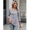 Zeagoo 3/4 Length Sleeve Women Tops Dressy Casual Blouses Work Clothes(Dh62-grey Flower)
