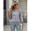 Zeagoo 3/4 Length Sleeve Women Tops Dressy Casual Blouses Work Clothes(Dh62-grey Flower)